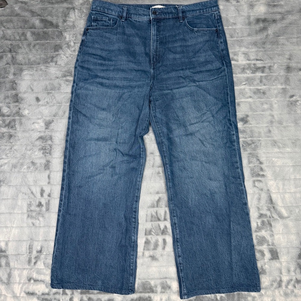 Loft The Wide Leg Jeans Womens 14 32 Medium Wash High Rise Blue Denim